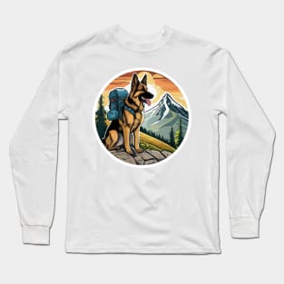 Vintage Retro Adventure Pup: Mountain Trails with German Shepherd Dog Long Sleeve T-Shirt